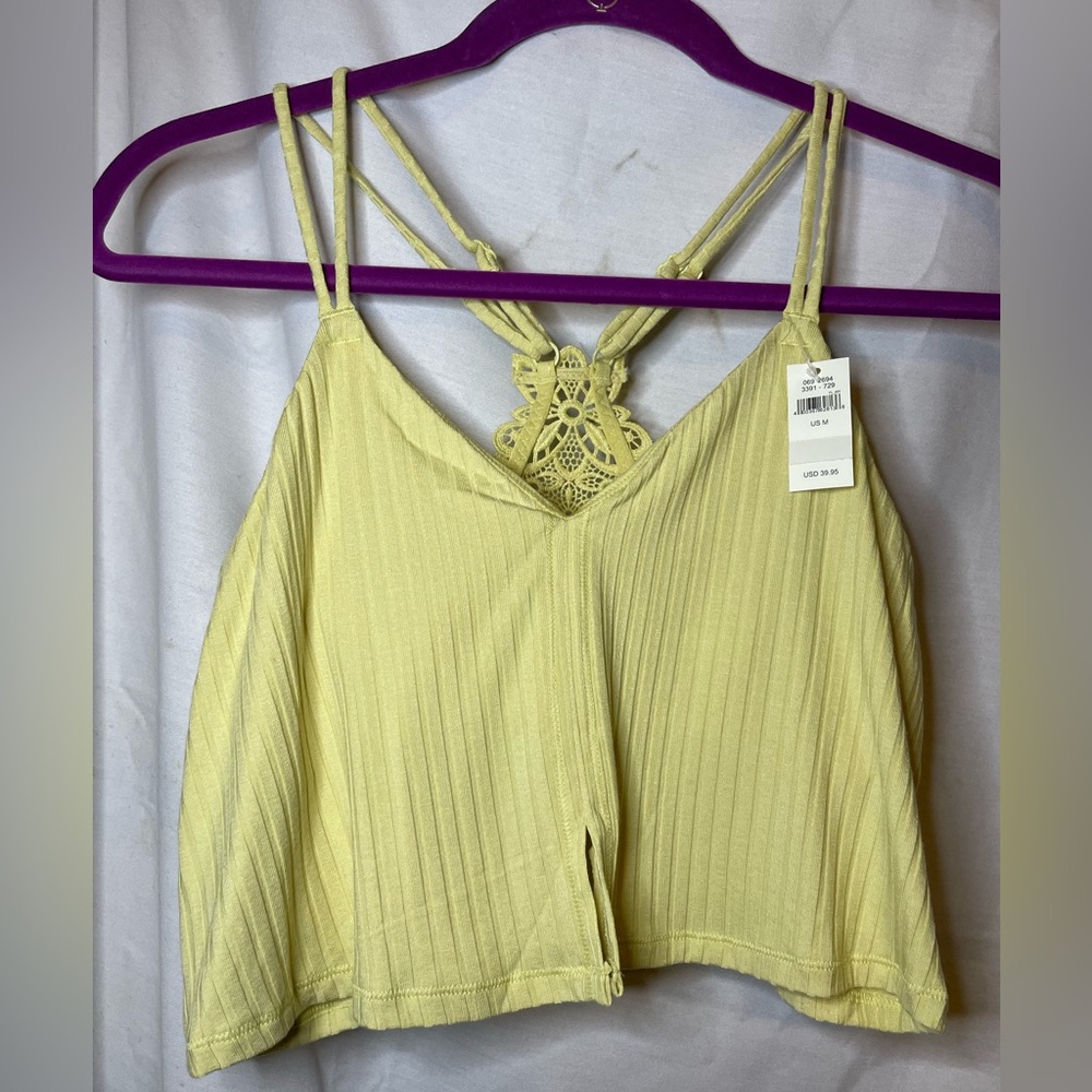 NWT Aerie Light Yellow Cropped Ribbed Bralette with Adjustable Straps Size M